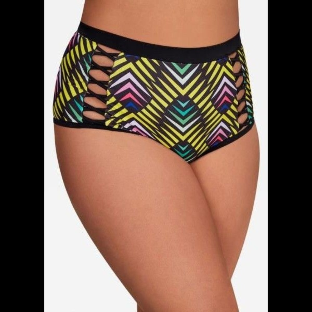 Ashley Stewart Multi Colored Geo Print Swim Brief 16